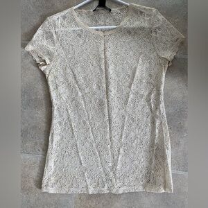 French Connection Cream Lace Short Sleeve Tee